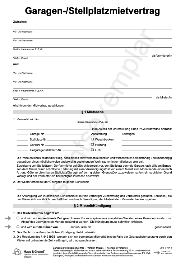 Garagen-Mietvertrag